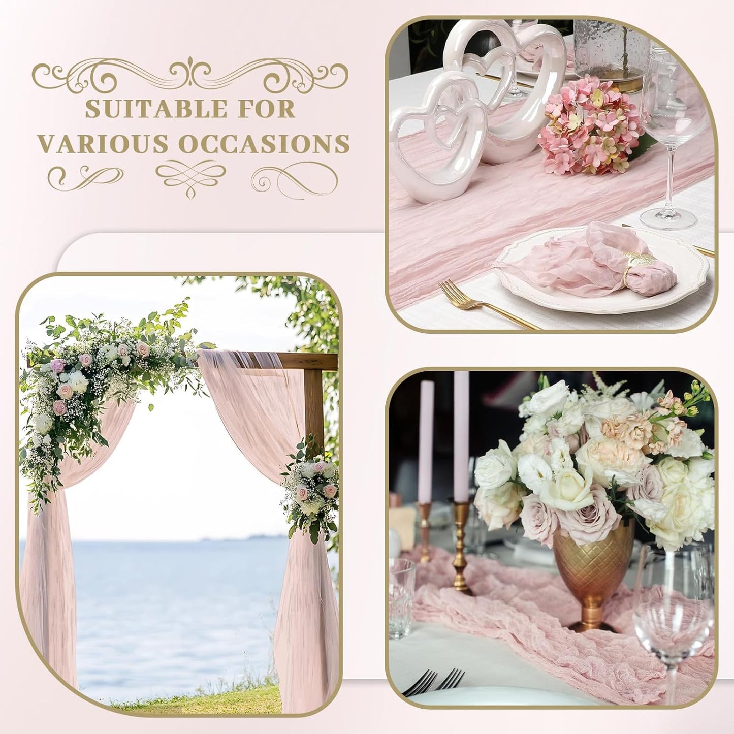 Le courant 6pcs 10Ft Cheesecloth Table Runner, Rustic Boho Gauze Cheese Cloth Runner Table Runner for Weddings Bridal Baby Shower Birthday Holiday Parties Home Decor, Dusty Pink