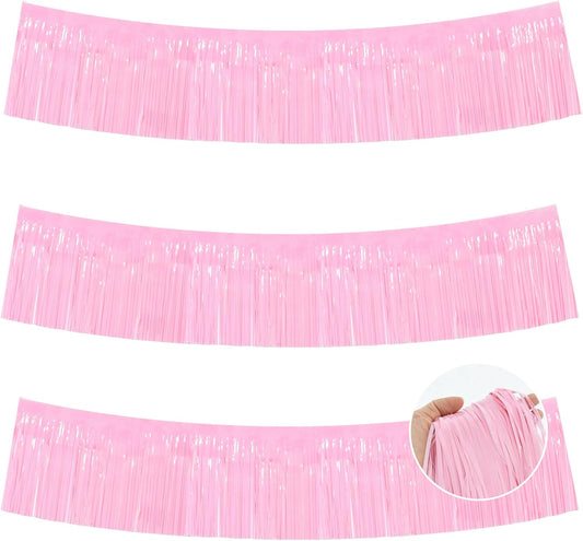 BEISHIDA 3 Packs Metallic Foil Fringe Garland Macaron Pink Wall Hanging Tinsel Fringe Banners for Car Floats Bridal Shower Wedding Birthday Easter Graduation Holiday Party Decoration(30 Feet)