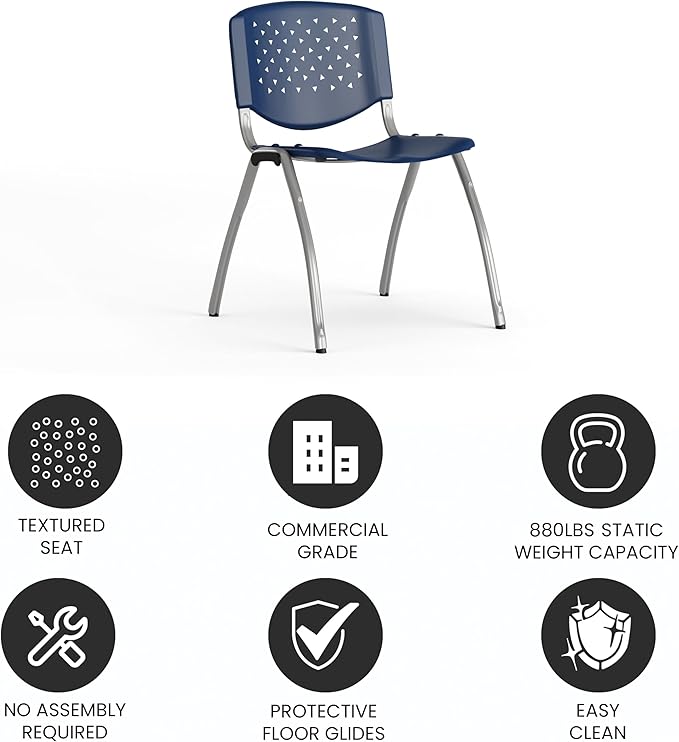 Flash Furniture HERCULES Series 880 lb. Capacity Navy Plastic Stack Chair - Image 5