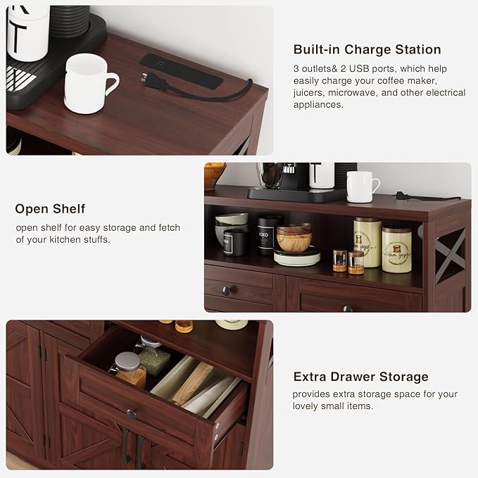 Befrases 52" L Modern Farmhouse Sideboard Buffet Cabinet, Kitchen Pantry Hutch - Image 7