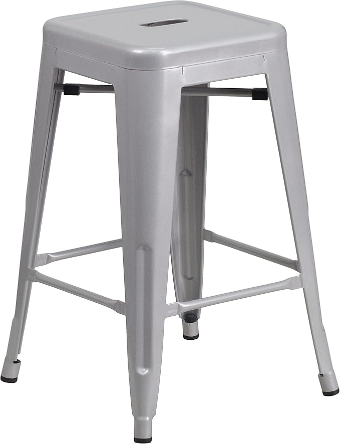 Flash Furniture Kai Commercial Grade 24" High Backless Silver Metal - Image 4