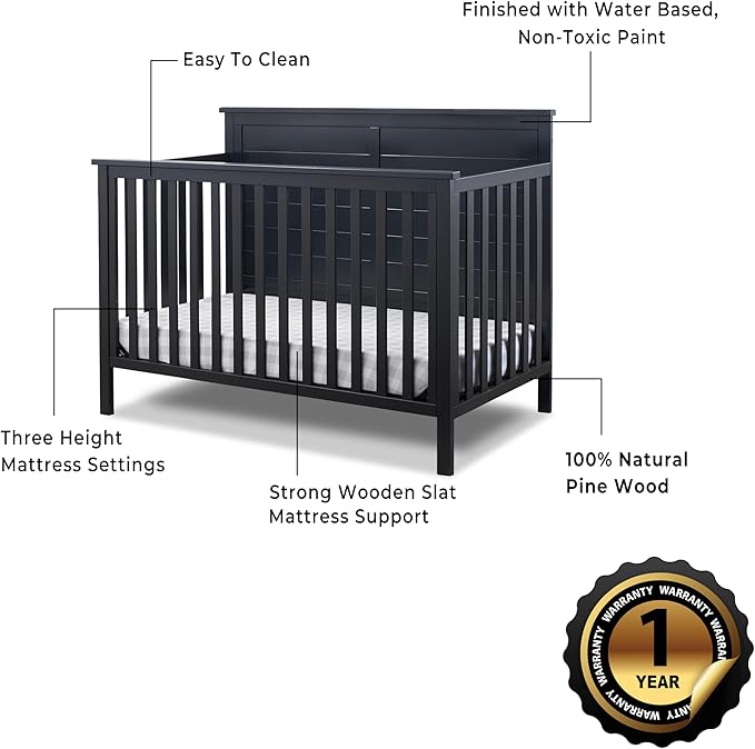 Sorelle Furniture Ashley Crib, Classic 4-in-1 Convertible Pannel Crib, Baby - Image 6