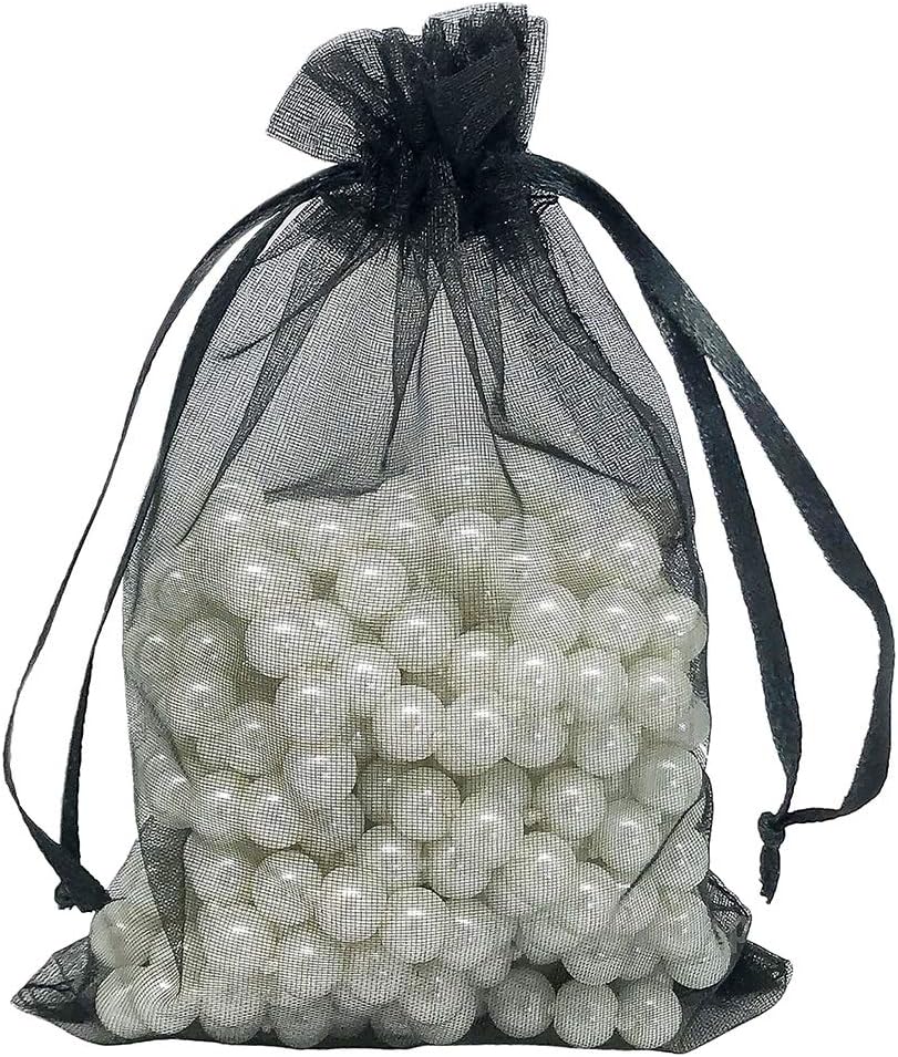 TheDisplayGuys 100-Pack 4x6 Black Sheer Organza Gift Bags with Drawstring, Goodie Bags for Jewelry, Candy, Treats, Wedding Favors Small Mesh