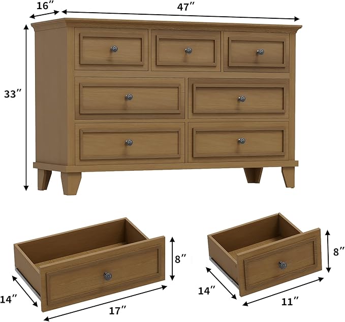 IDEALHOUSE 7 Drawer Dresser, Large Wooden Storage Chest of Drawers - Image 2