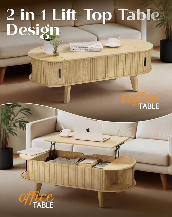 Oval Coffee Table with Storage, 47.2" Lift Top Coffee Table - Image 6