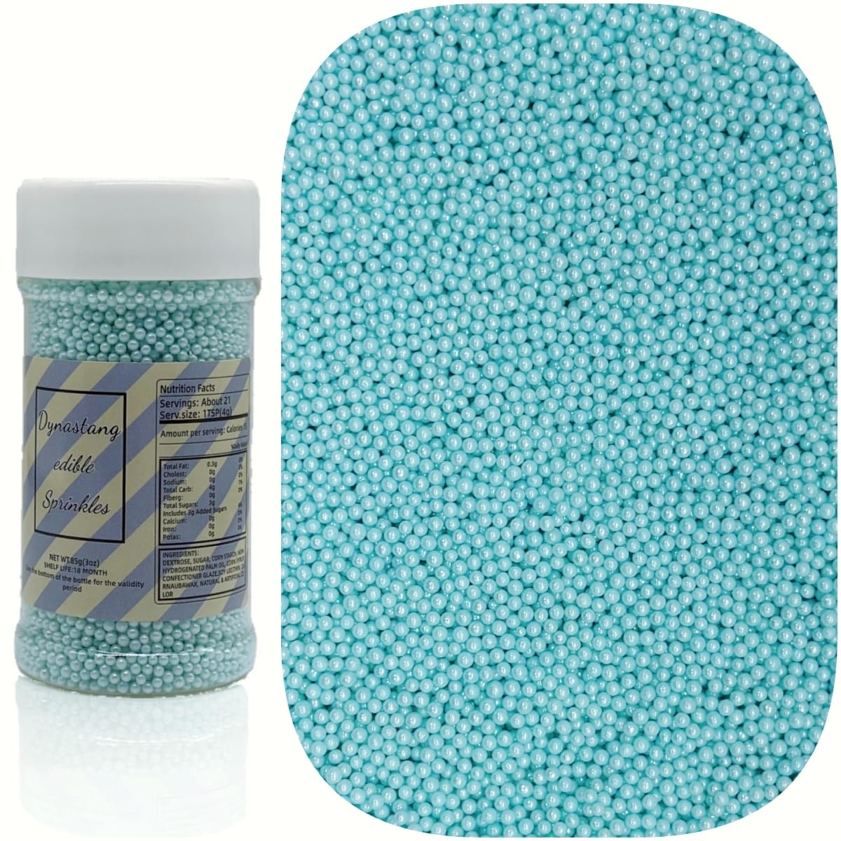 Dynastang 2mm Light Blue Pearls Sprinkles Edible Pearls Cake Decorating Stars Cake Decorations Cupcake Toppers Cookie Decorating Perfect for Cakes, Cupcakes, Desserts Toppings 3OZ