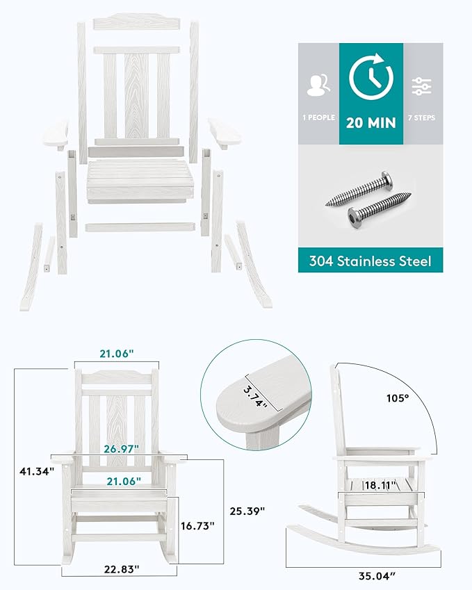 SERWALL Oversized Rocking Chair Outdoor, HDPE Outdoor Rocking Chair - Image 5