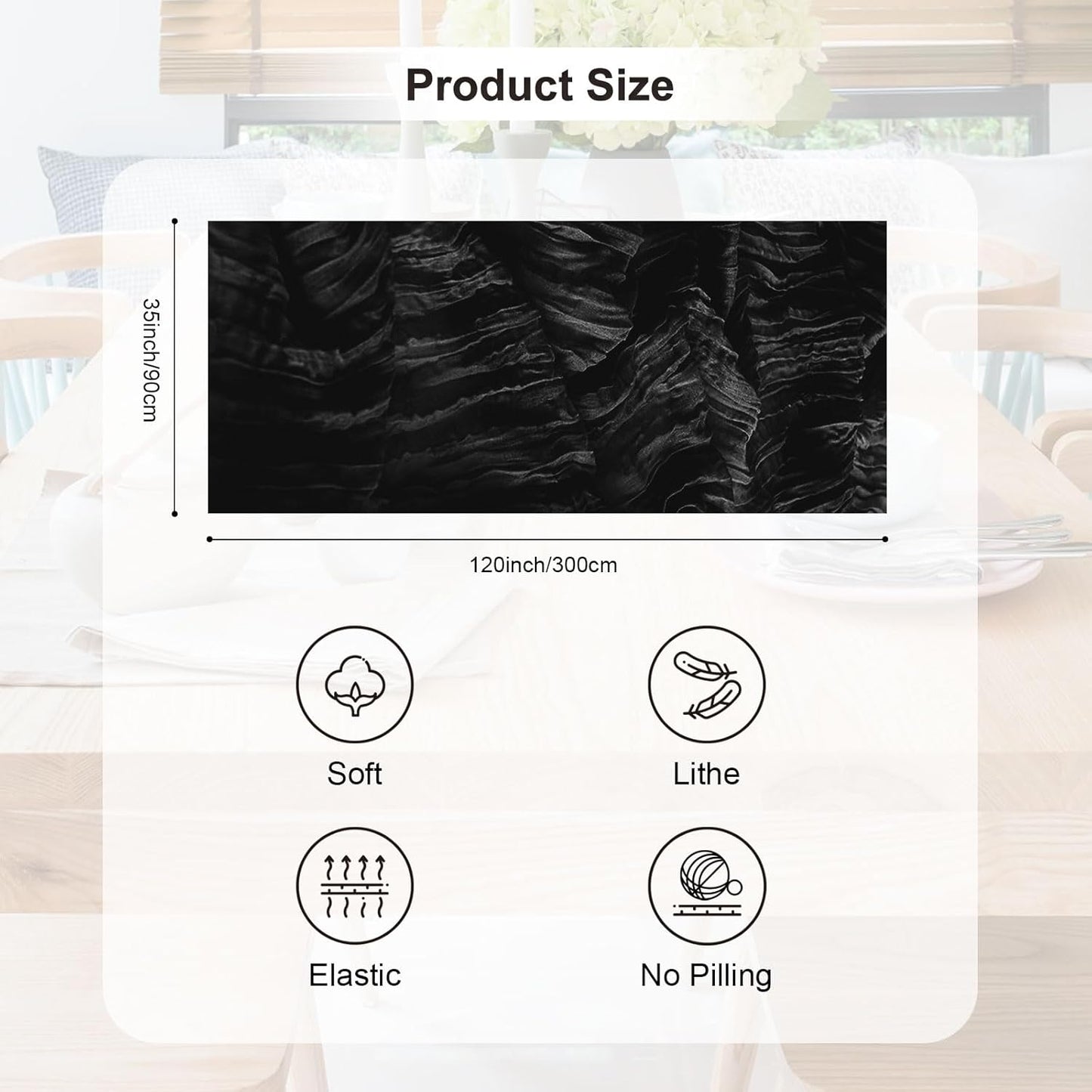 6 Pack Black Cheesecloth Table Runner 35x120 Inch 10Ft Rustic Gauze Cheese Cloth Thanksgiving Table Runner Sheer Cheesecloth Table Runners for Wedding Party Bridal Shower Decoration