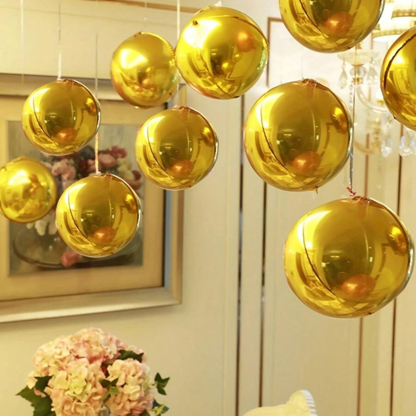 6Pcs Gold Round Foil Balloons,Giant 4D Round Ball Balloons 22 Inch for Birthday Wedding Graduation Prom Party Decorations