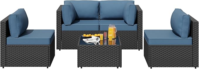 SUNLEI 5pcs Patio Furniture Sets Conversation Set, Low Back All-Weather Rattan by SUNLEI