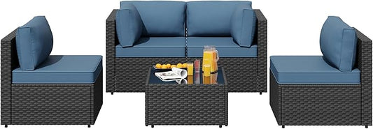 SUNLEI 5pcs Patio Furniture Sets Conversation Set, Low Back All-Weather Rattan by SUNLEI