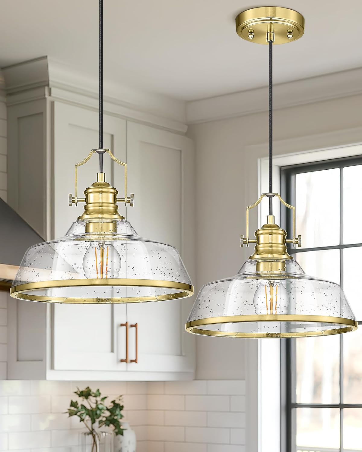 kudos Gold Pendant Lights Kitchen Island, Farmhouse Gold Seeded Glass Pendant Light, Kitchen Island Lights Ceiling Hanging,KDPL13-GD-S