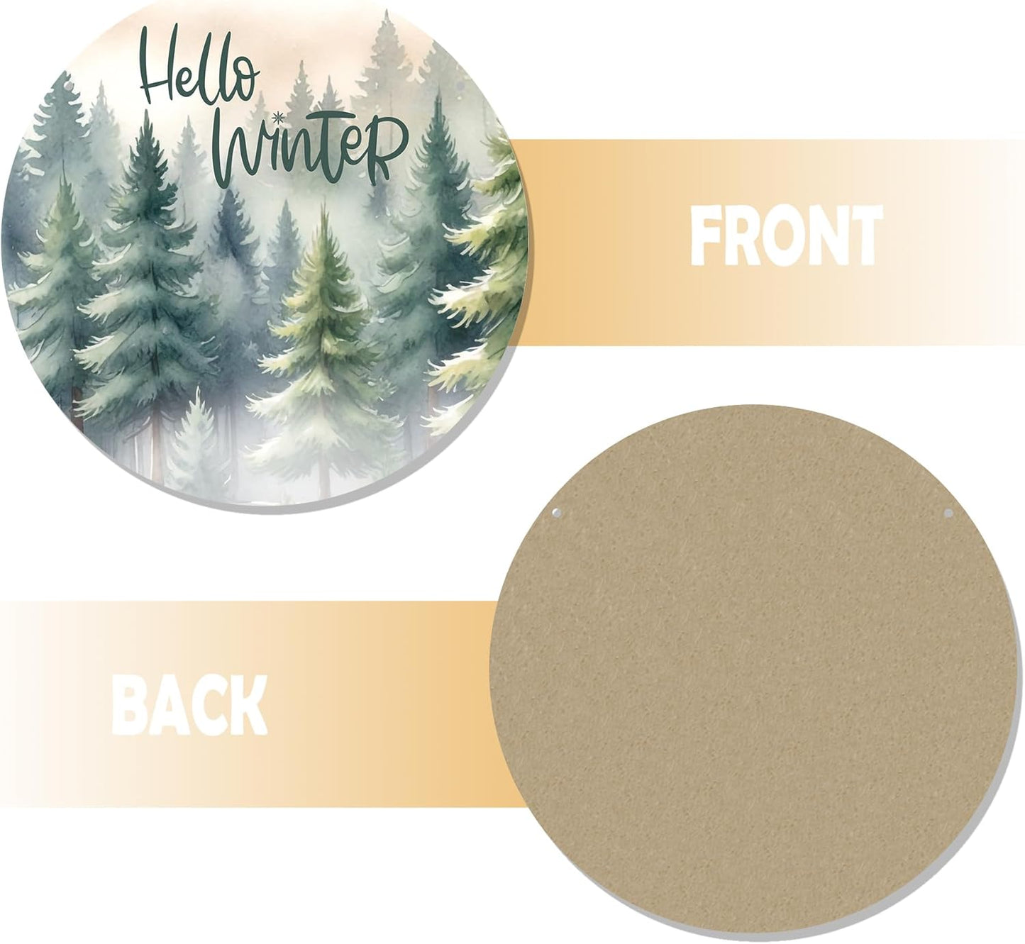 CGBHW Hello Winter Welcome Forest Wooden Sign, Winter Farmhouse Pine Trees Holiday Seasonal Decoration Hanging Sign Wall Decor, Rustic Christmas Wooden Sign for Home Office Nursery Door Decor 12 x 12 Inch