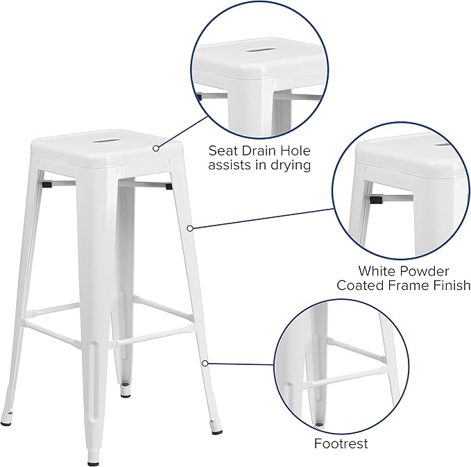 Flash Furniture Lily 4 Pack Commercial Grade 30" High Backless White Metal - Image 6