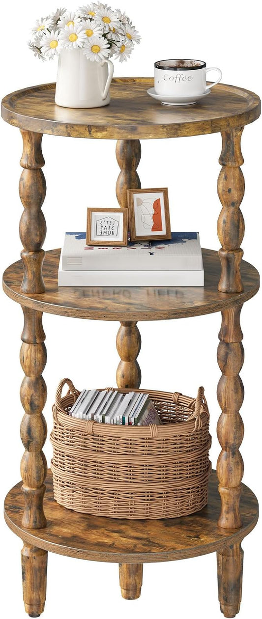 HOOBRO Round Side Table for Small Space, 3-Tier Small Round End Table by HOOBRO