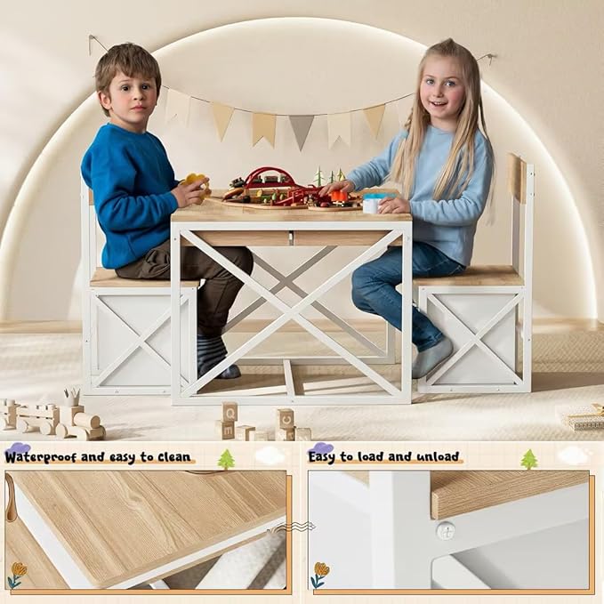 INNOD Kids Table and 2 Chairs Set, 4 in 1 Toddler Activity Table and Chairs Set - Image 3