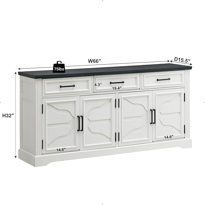 JXQTLINGMU 66" Farmhouse Buffet Cabinet - Image 2