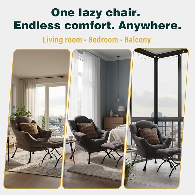 Lazy Chair with Ottoman, Large Accent Chair with Ottoman and a Throw Pillow - Image 7