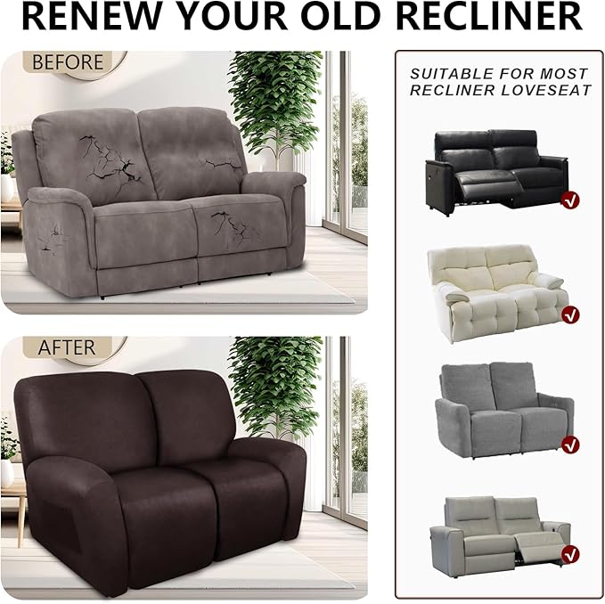ANARACHON Loveseat Recliner Cover Leather Look Recliner Loveseat Covers - Image 6