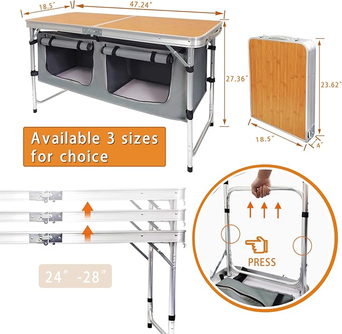 CampLand Outdoor Folding Table Aluminum Lightweight Height Adjustable - Image 2