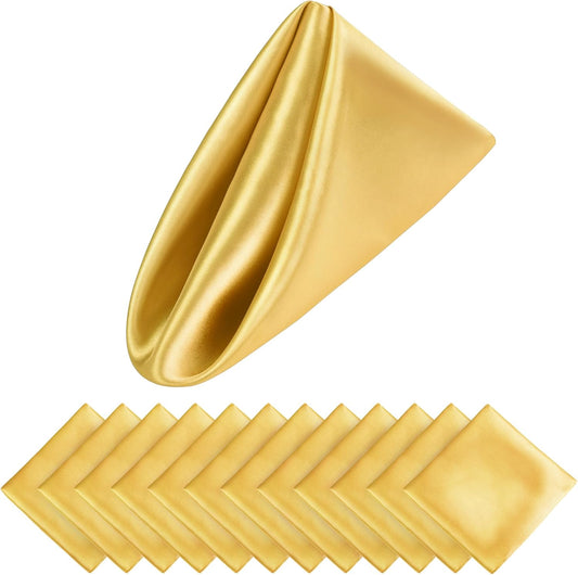 Aneco 12 Pieces Satin Napkin Square 20 x 20 Inches Dinner Napkins Weddings Party Napkin Soft Table Napkins for Romantic Weddings Party Dinner Decoration (Gold)