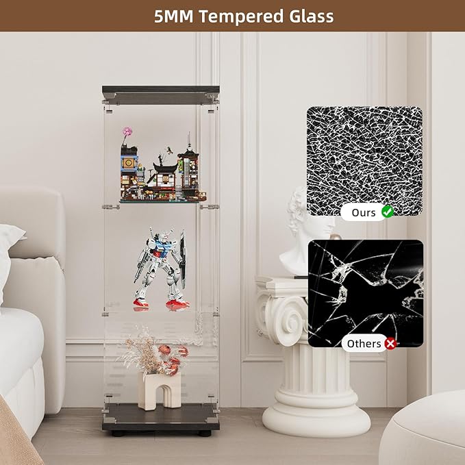 Display Cabinet with Glass Door and Lock, 3-Shelf Fast Installation Curio - Image 5