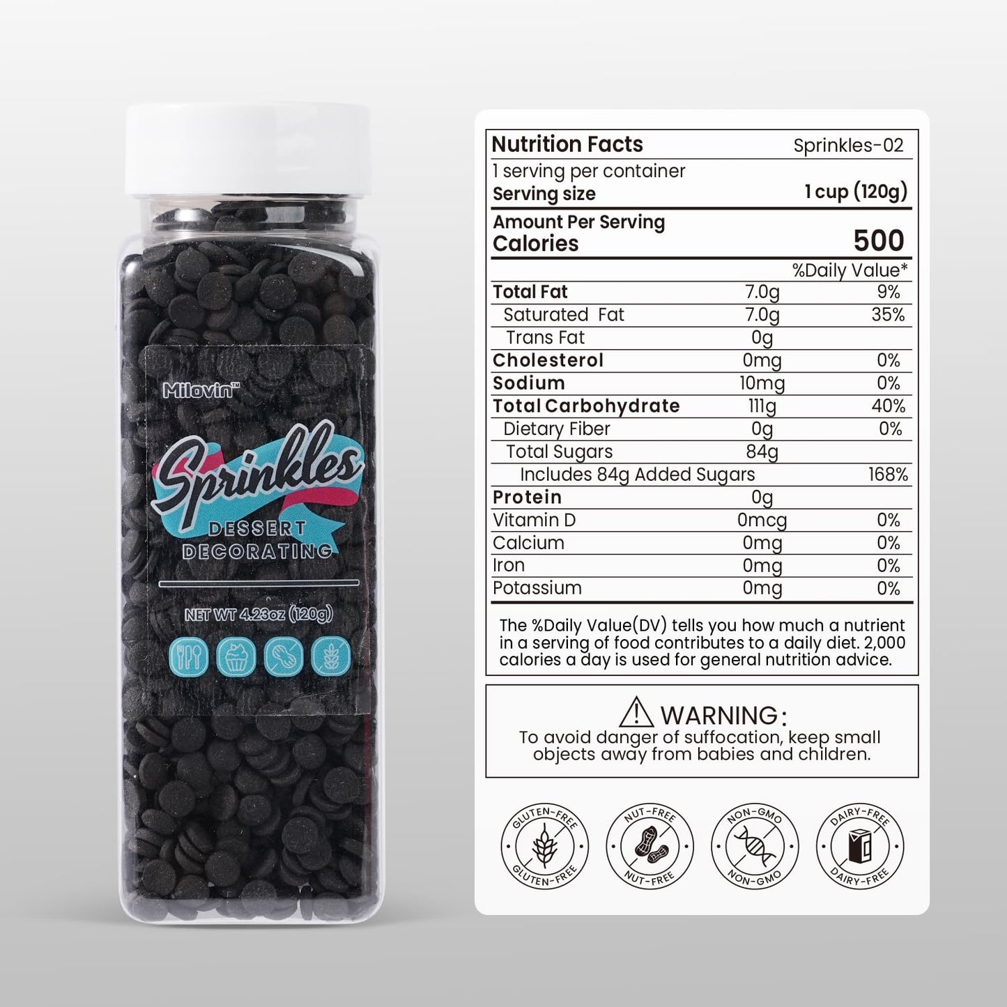 Black Sprinkles, Black Confetti Sprinkles for Cake Decorating, Round Sprinkle for Cupcakes, Ice Cream, Donut, Cookies, Chocolate(120g/4.23oz)