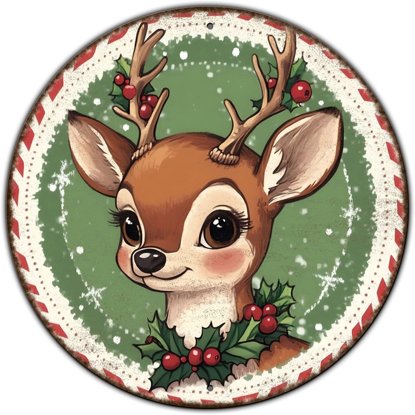 Round Retro Reindeer Metal Tin Sign - Vintage Christmas Decor for Home Coffee Wall - 12 * 12 in