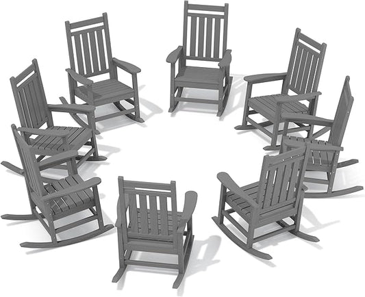 SERWALL HDPE Outdoor Rocking Chair Set of 8, Patio Rocking Chairs by SERWALL