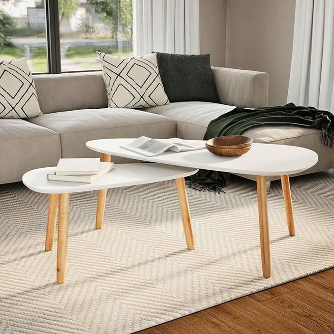 Gecheer Scandinavian Style Solid Pine Wood Coffee Table Set by Gecheer