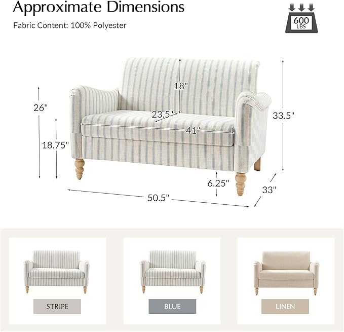 EcoHarbor Living 50.5" Mid-Century Modern Couch, Upholstered Sofa - Image 2