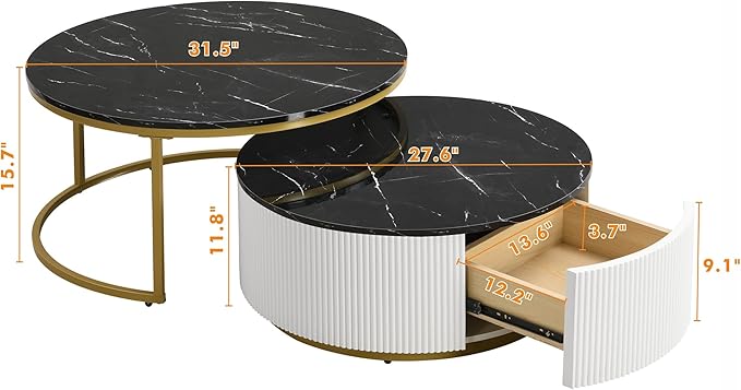 Modern Round Nesting Coffee Table Fluted - Image 2