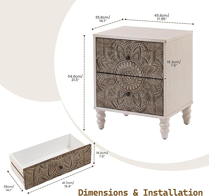 SUNBURY Vintage Wooden Nightstand Set 2, Wood Accent Table - Image 3