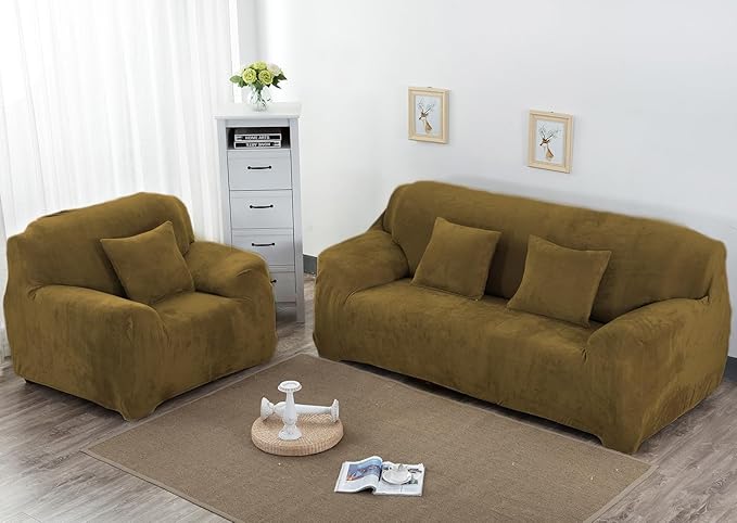 vctops 1-Piece Velvet Plush Stretch Loveseat Sofa Slipcover - Image 2