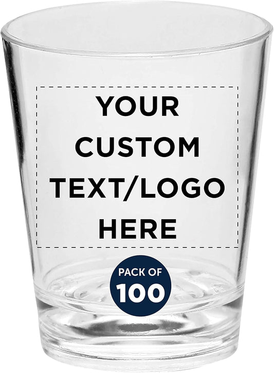Custom Translucent Plastic Shot Glasses 1.5 oz. Set of 100, Personalized Bulk Pack - Acrylic, Great for Wedding, Party, Birthday, Gifts - Clear