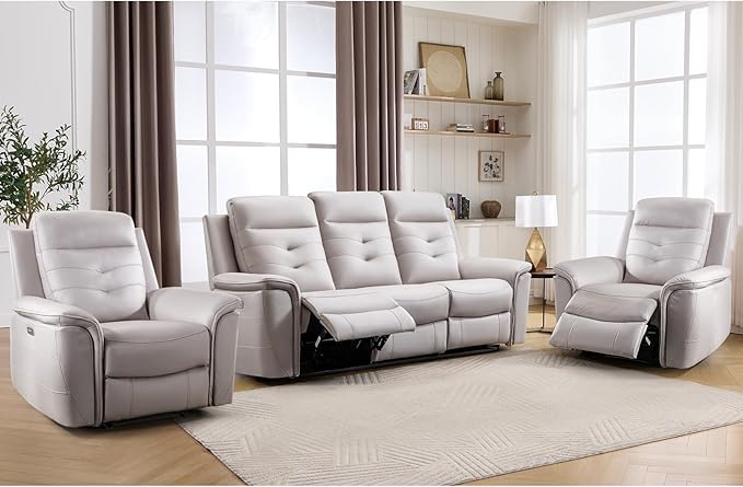 ANJ 3-Piece Faux Leather Power Recliner Sofa Set by ANJ