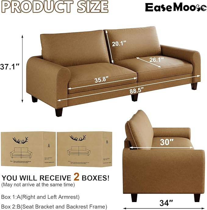 EASE MOOSE 88.5" Large Seat Faux Leather Loveseat Sofa, Waterproof and - Image 2