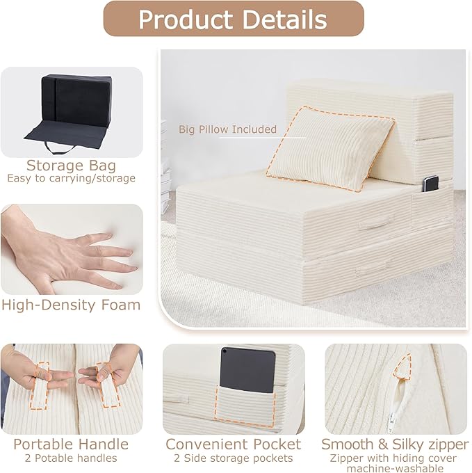 Folding Sofa Bed, 4 in 1 Convertible Sleeper Chair - Image 7