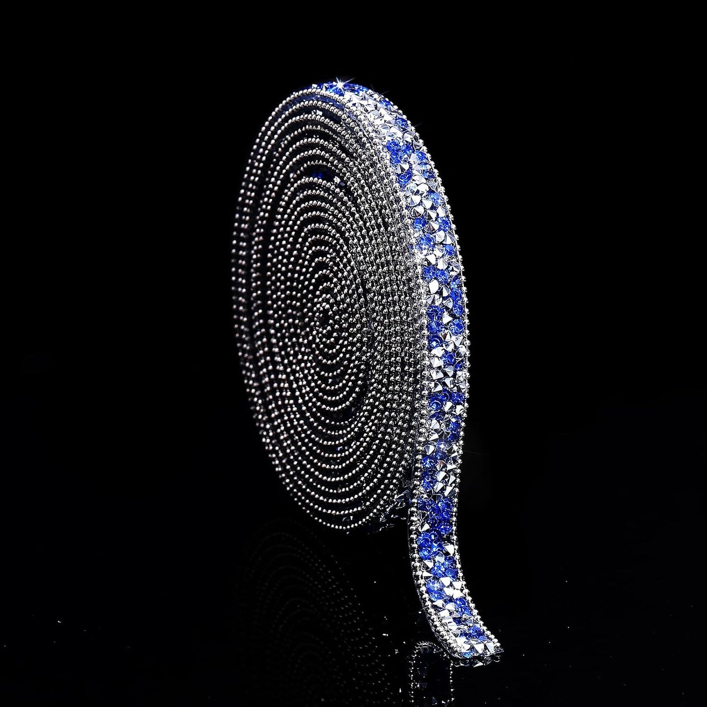 Self Adhesive Rhinestone Ribbon Diamond Ribbon Sticker Crystal Roll Glitter Bling Rhinestones Tape for Crafting DIY Art Decoration (Silver and Blue, 0.4 Inches*3 Yards)