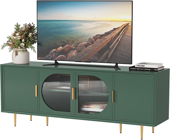 ARTPOWER TV Stand with Storage, Under TV Cabinet with Glass Door, TV Console - Image 8