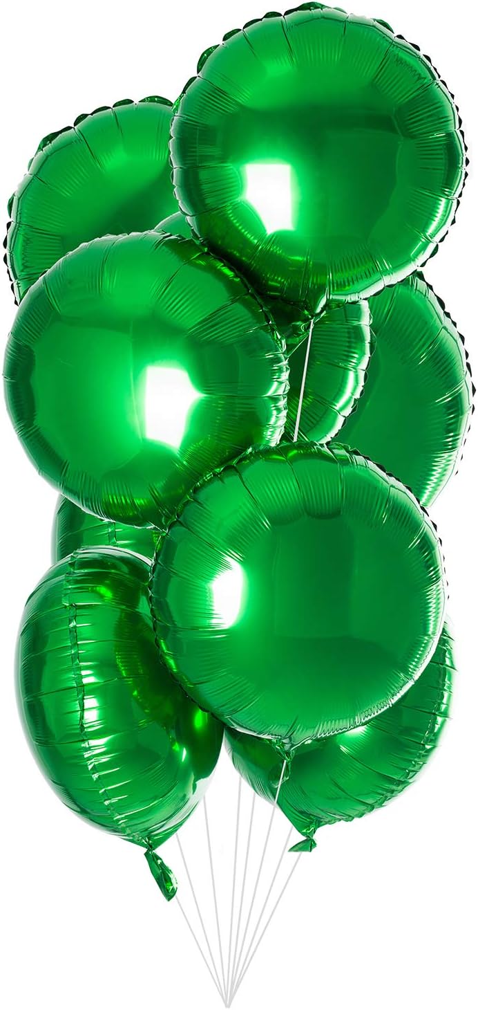 18" Green Round Shaped Foil Balloons Mylar Helium Balloons for Birthday Party Wedding Baby Shower Decorations, Pack of 20