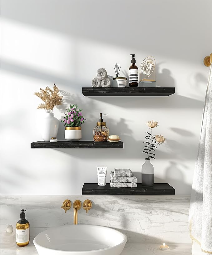 YYWUOJJ Wood Floating Shelves for Wall Decor, Rustic Wall Shelves for Bedroom - Image 3