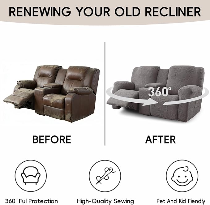 Recliner Loveseat Covers with Console, 6-Piece Stretch Geometric Strokes - Image 6