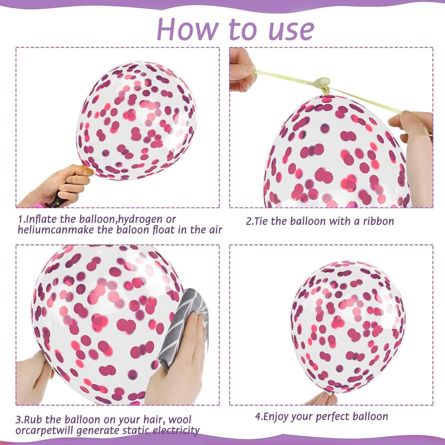 Pink and Purple Balloons,50Pcs 12 Inch Purple Pink Metallic Confetti Balloons with Ribbon for Girls Women Birthday Brida Shower Wedding Party Decorations