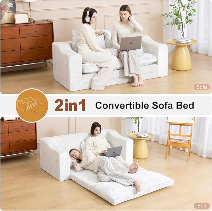 61" Convertible Sofa Bed Loveseat, Memory Foam Boneless Floor Couch - Image 4
