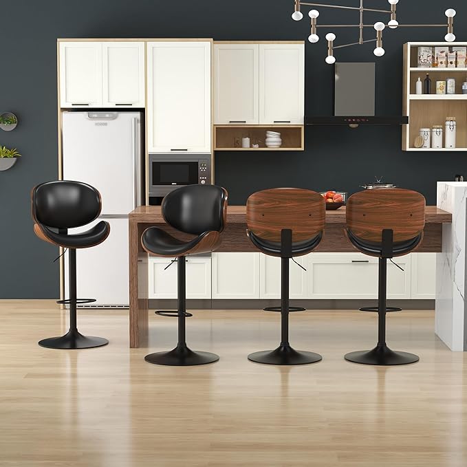 KCC Bar Stools Set of 6, Swivel Adjustable Height Barstools, PU Leather - Image 4