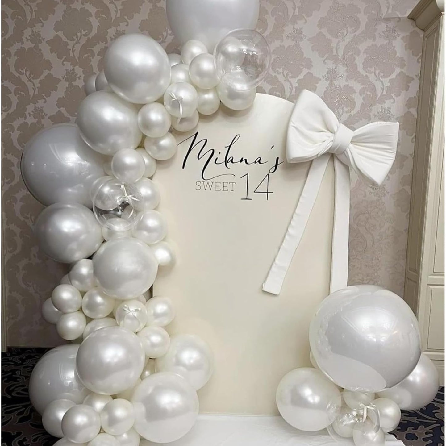 Pearl Balloons,51Pcs 12 Inch Pearl White Double-Stuffed Balloons, Sand White Clear Helium Balloon Set for Birthday Engagement Anniversary Baby Shower Bridal Party Decoration
