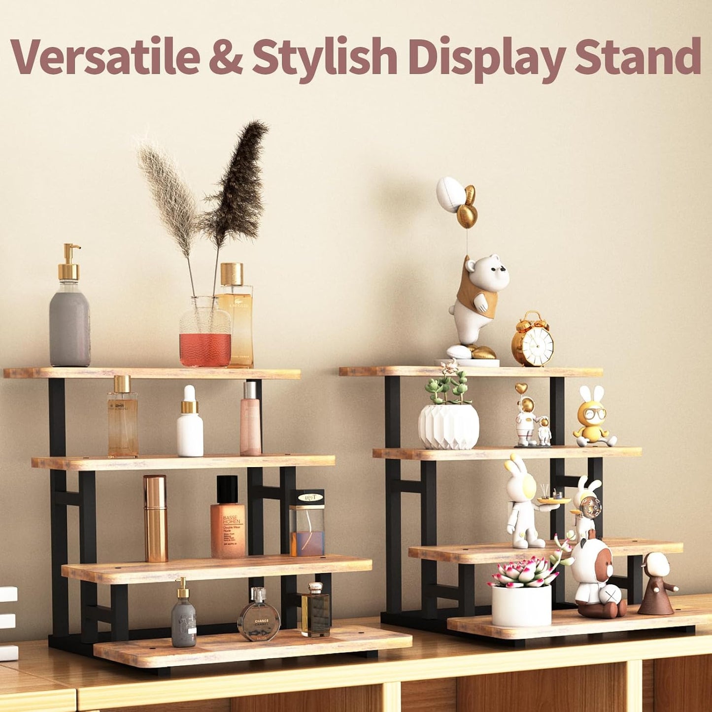 Cupcake Stand for 50 Cupcakes, 4 Tier Wooden Risers Display Stands Stepped Dessert Table Display Set with Metal Frame Tiered Tray Stand Serving Trays for Party Farmers Market Display