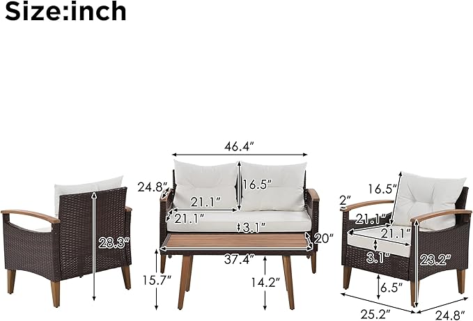 VilroCaz 4-Piece Outdoor Patio Sofa Seating Set - Image 3
