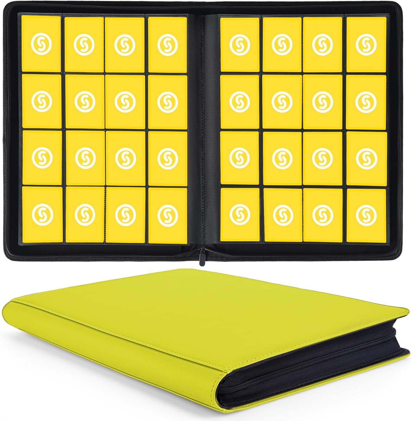 1000+ Pockets Trading Card Binder, Premium 16 Pocket Card Binder, Ringless Side Loading Collection Album Holder Folders for MTG, TCG, Game Cards & Sports Cards (Yellow)
